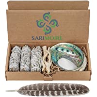 Kit de limpieza de salvia - Palos de limpieza de salvia blanca - 10 cm ~ caparazón de abulón de 13 a 15 cm ~ soporte de…